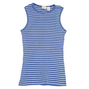 Y2K 00s Womens Blue White Striped Ribbed Tank Top Sleeveless Medium